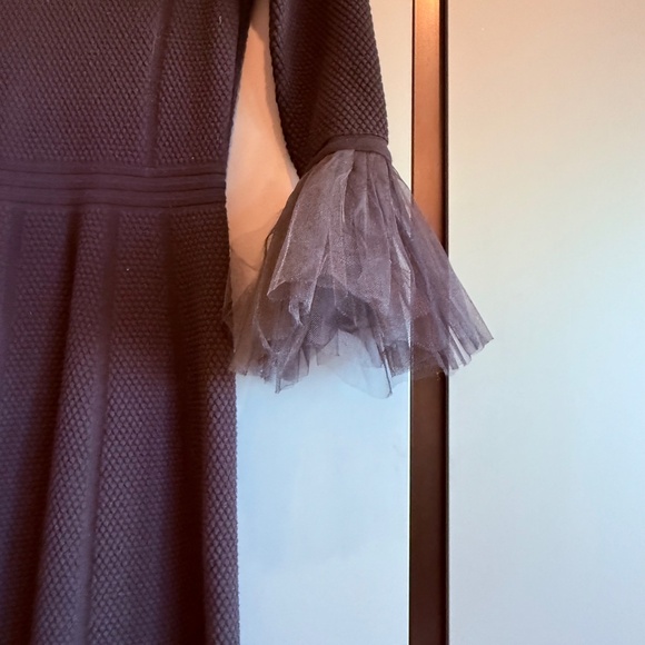 Black Knit Cocktail Dress with Chiffon Sleeve - Picture 2 of 4